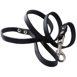 4' Genuine Leather Classic Dog Leash Black 5/8" Wide for Medium and Large Dogs