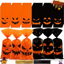 KOUQIYA Embalaje Bolsa De Halloween, 200 PCS Bolsa De Regalo De Halloween, Bolsas De Galletas De Halloween para Panadería, Galletas, Magdalenas, Dulce