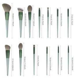 Eowppue Makeup Brush Set, 13 Pieces, Make-Up Brush Set, Premium Synthetic Make-Up Brush Set for Powder, Concealer, Highlighter, Foundation, Eyeliner, Eyeshadow (Green with Storage Bag)