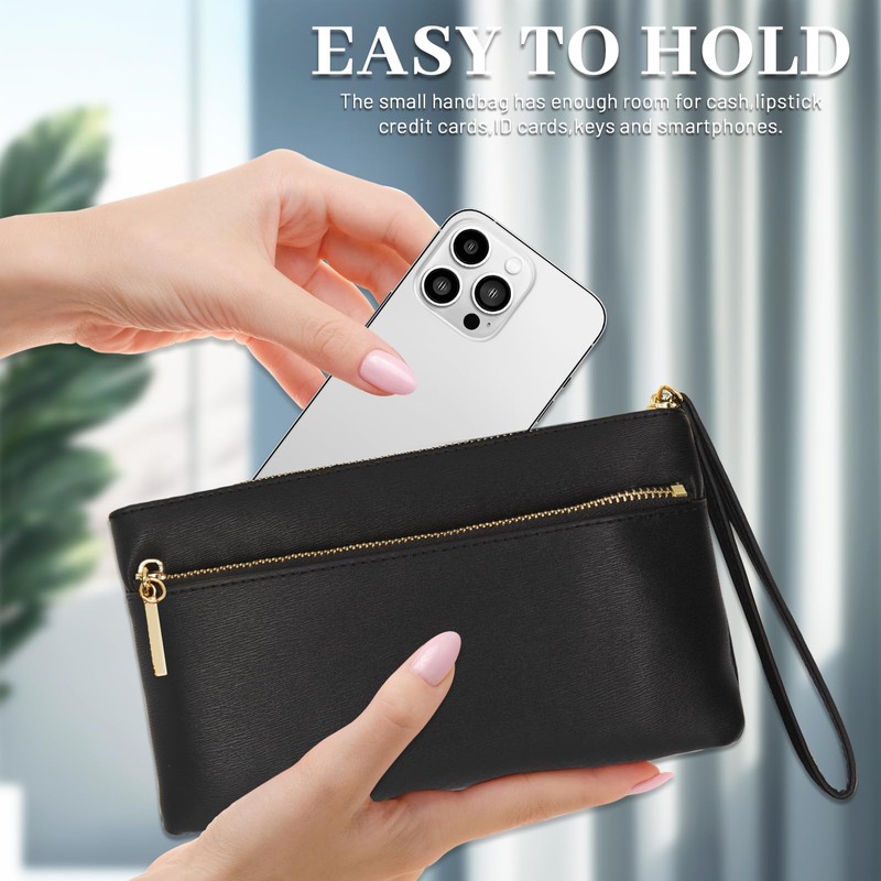 LJCZKA Small Leather Wristlet Wallet for Women Clutch Handbags Purses