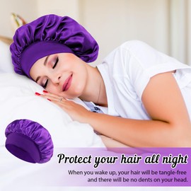2 Stück Seidenhaube zum Schlafen mit Haargummis, FUKPO Silk Bonnet Sleep Cap Schlafhaube Seide Lockenhaube Satinhaube, Haarhaube Nacht Schlafmütze Satin Haube Haare Schützen Duschhauben(Lila, Rosa)