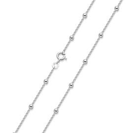 Materia Women's Ball Necklace 925 Silver - Silver Chain Ball Chain for Women Girls 1.3 mm in 40 45 50 55 60 70 cm, Sterling Silver, No Gemstone