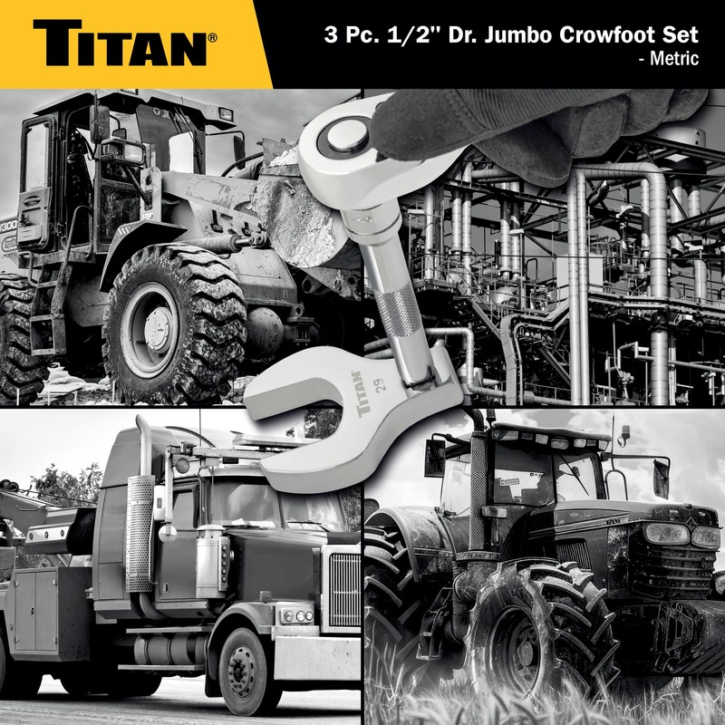 Titan 61199 3-Piece 1/2-Inch Drive Metric Full Polish Crowfoot Wrench
