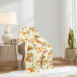 uimchwp Corgi Blanket 50X60 inch,Flannel Yellow Cute Corgi Blanket Throw, Corgi Blankets is The Best Gift for Corgi Lovers,Girls,Boys,Women,Adults,Family,Friends,Suitable for Sofa,Hair,Travel,Camping