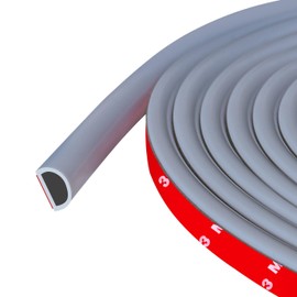 Weather Stripping Door Seal, Self Adhesive Silicone D Shaped Weather Strip, Door Seal Strip for Door Frame/Window Seal, 20Ft, Grey (3/8" W × 5/16" T)