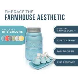 Vintage Mason Jar Ceramic Kitchenware Set by Comfify - Multi-Piece Kitchen Ceramic Decor Set w/ 4 Measuring Cups, 4 Measuring Spoons and Spoon Rest - Attractive Vintage Style, in Aqua Blue/Teal