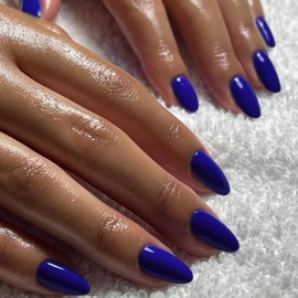 Short Almond Press on Nails SWEKKE Royal Blue Fake Nails Full Cover Blue Solid Color False Nails with Nail Glue Glossy Glue on Nails Acrylic Nails Manicure Artificial Nails for Women Girls 24Pcs