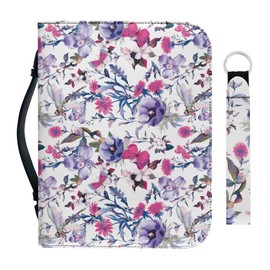 Bengbobar Floral Bible Covers for Girls Leather Waterproof Leather Lavender Bible Case for Women Bible Protective with Handle and Pencil Holder Church BagWrist Lanyard Keychain 2 Pack Set Medium Size