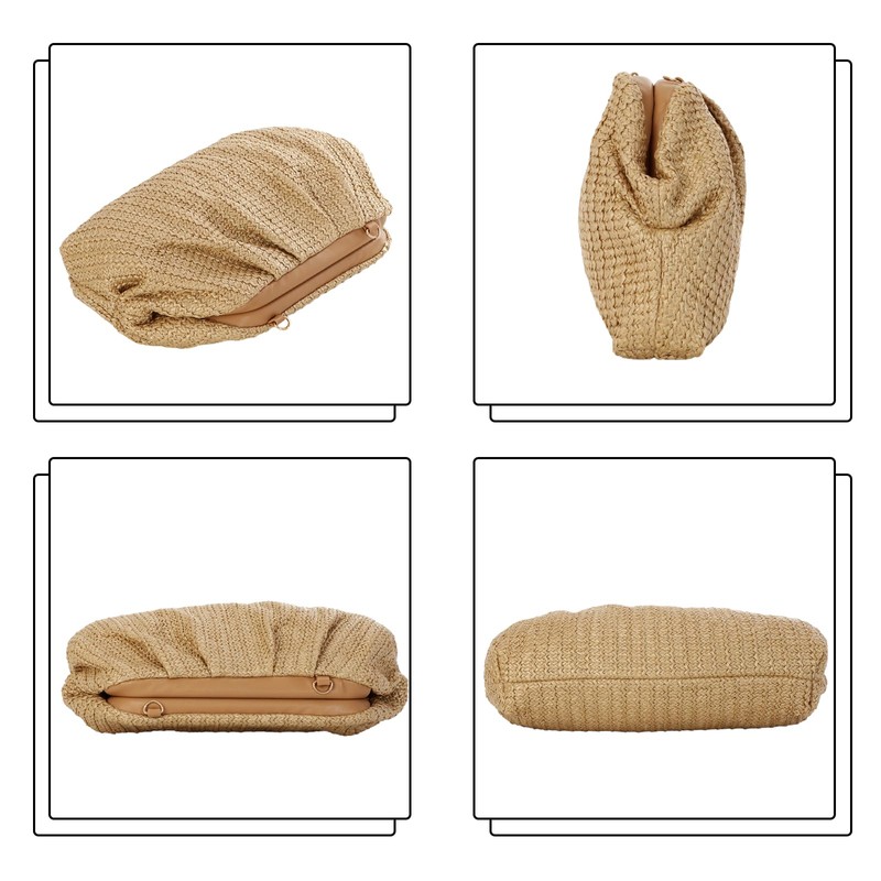 Fecialy Straw Clutch Handbag for Women Summer Beach Bag Dumpling