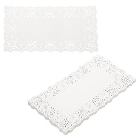 HARFINGTON 100pcs Lace Paper Doilies 7.5 x 11.8 Inch White Rectangle Disposable Decorative Paper Placemats Hollow Flower Absorbing Papers for Cakes Desserts Food Decoration Wedding Birthday