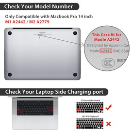 HOHAIYOO for MacBook Pro 14 inch Case M4 M3 M2 M1 A3112 A3185 A3401 A2918 A2992 A2779 A2442 2021 2022 2023 2024 Release, Hard Shell Case+Keyboard Cover+Screen Protector+Webcam Cover, Trendy Patches