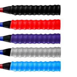 5pcs 5 Colors Grip Tape, Tennis Badminton Grip Tape, Anti-Slip, Perforated, Tennis Racquet Grip Tape, Shock Absorbent, Sweat Absorbent, Breathable, For Badminton Tennis Racquet, Fishing Rod, Bicycle