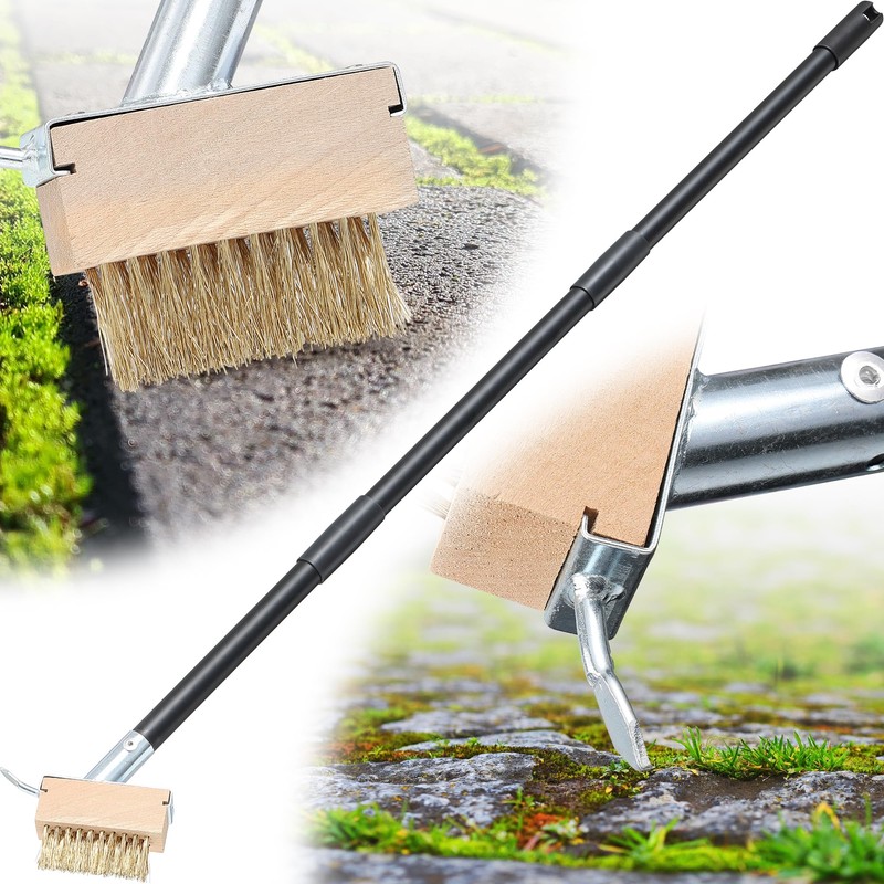 LLARGUEST Crack Weeder, 2-in-1 Long Handle Weed Brush & Scraper
