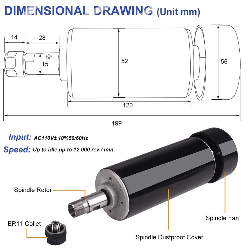 CNC Spindle, MYSWEETY 500W Air Cooled 0.5kw Milling Motor and