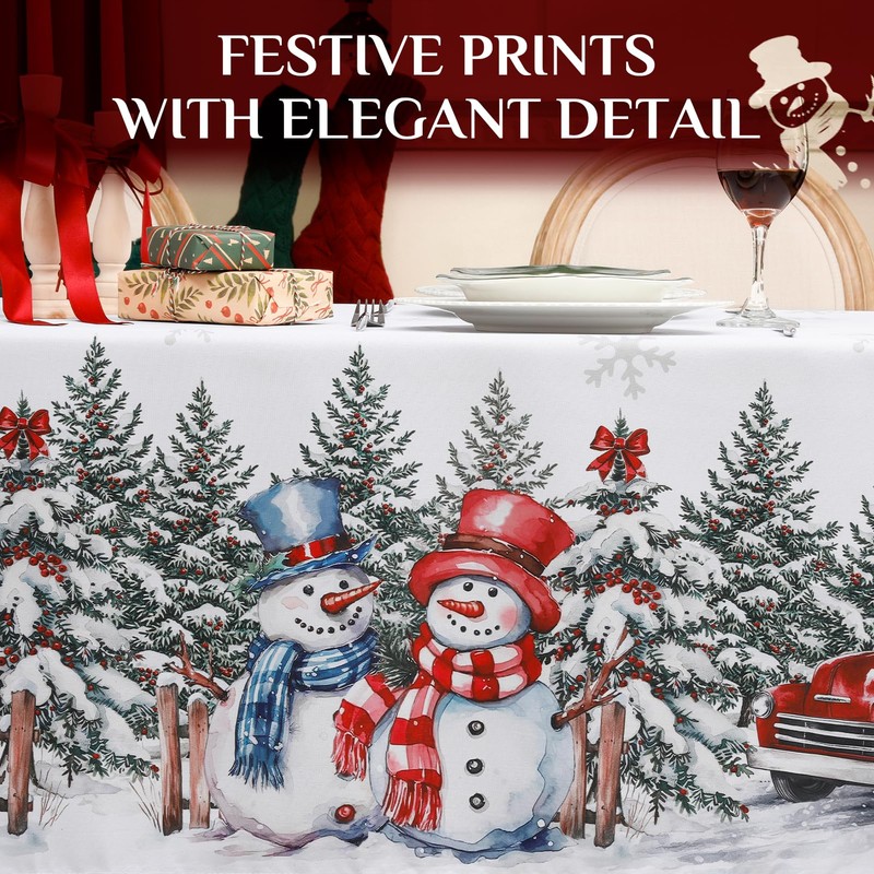 Softalker Christmas Table Cloth Rectangular White Xmas Tablecloth 140x200cm