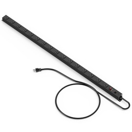 JUNNUJ Long Metal 16 Outlet Power Strip, Heavy Duty Power Strips Surge Protection 4800J with Circuit Breaker, 20a Wide Spaced Socket Wall Mount 5-15P Adapter High Amp 6-20R T-Slot 6FT Extension Cord