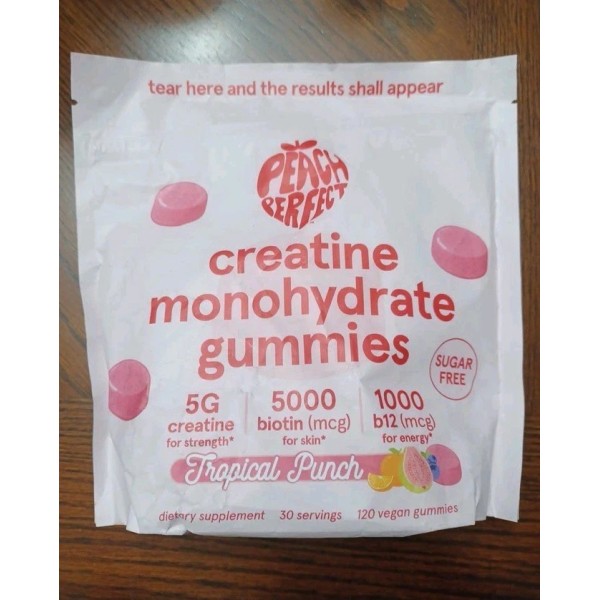 Peach Perfect Creatine Monohydrate Gummies Tropical Punch 5g Creatine 120ct