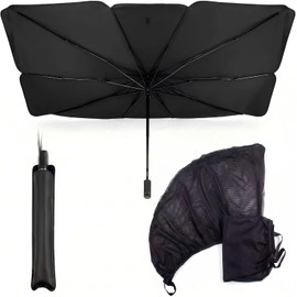 Kit 5 Parasol Parabrisas Auto Tipo Sombrilla y Mallas Incluye sombrilla frontal y 4 redes laterales. Bloquea rayos UV, reduce el calor y evita mosquitos. Plegable y universal