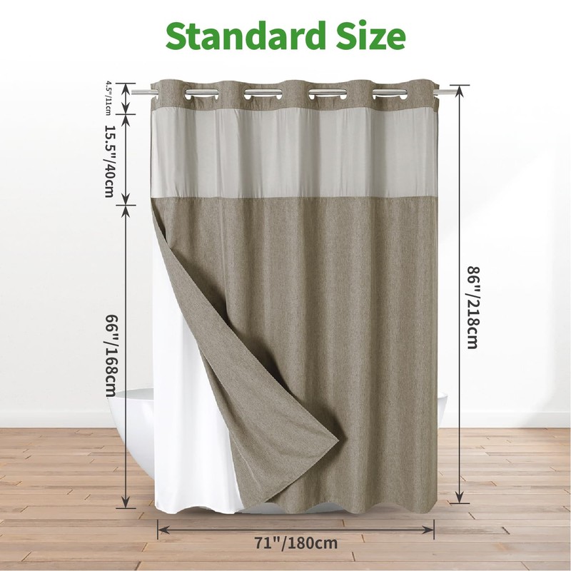 eachope Extra Long No Hooks Needed Linen Textured Shower Curtain