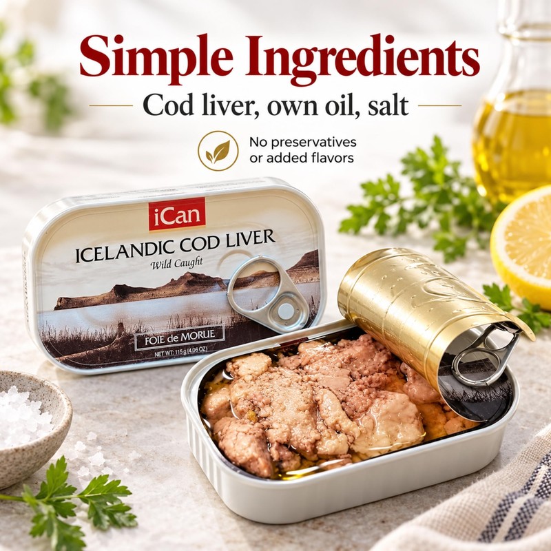 Ican Icelandic Wild Cod Liver in Own Oil, 4.06 oz