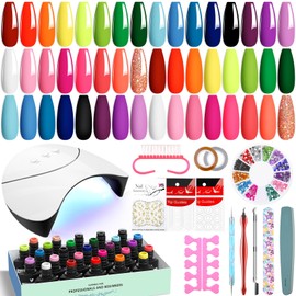 VANREESA 42 Pcs Gel Nail Polish Kit with U V Light 24 Colors Nail Polish Gel Kit Bright Red Orange Yellow Green Blue Purple Pink Complete Nail Kit with Manicure Tools Gifts for Women
