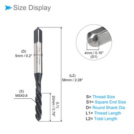 CoCud Spiral Flute Threading Tap, M5X0.8 Thread Size, Nitriding Coated HSS Tapping Tool - (Applications: for Processing Holes & Sticky Materials), 2-Pieces