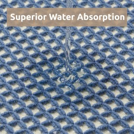 Premium Waffle Bath Mat, Super Absorbent Non Slip Bath Mats for Bathroom Floor Two-Color Woven Bathroom Mat Machine Washable Bathroom Rugs with Tassels, Beside Tub Bath Rugs, Blue & Cream, 17'' × 24''