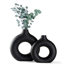 CEMABT Vases for Pampas Grass, Creative Vase Modern Home Decor, Handmade Vase Black Matt Ceramic Dried Flowers Craft Ornaments for Office Home Decoration Vases Set