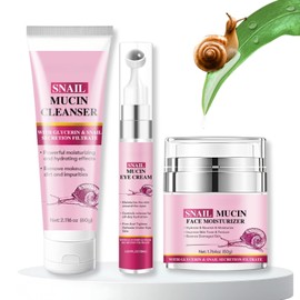 3PCS Snail Mucin Skincare Set for Women & Men – Hydrating & Repair Facial Kit with Cleanser, Eye Cream, Face Moisturiser – Korean Anti-Aging Routine for Glowing Skin, Dry & Sensitive Skin, Dull Skin