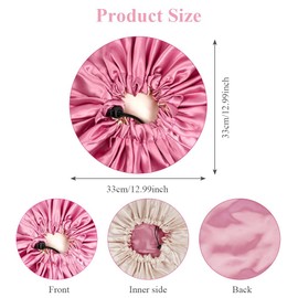 Flintronic Satin Silk Sleep Cap, Adjustable Bonnets, Night Hair Care, Protection Cap, Breathable, for Curly Long Hair, Straight, Black + Rose Red