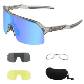 ToopMount Polarized Cycling Glasses, UV400 Sports Sunglasses with 3 Interchangeable Lenses TR90 for Men Women Baseball Hiking (Clear Gray Frames - Semi-rimless)