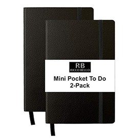 RICCO BELLO 2-Pack Mini Pocket To Do List Soft Cover Personal Organizer Notebook, Flexible Cover, Elastic Band Closure, Ribbon Bookmark, 3.75 x 5.6 inches, (Black)