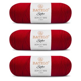 BATELO - Hilo rojo suave de 1008 yardas - Paquete de 3 hilos acrílicos de 200 g/7.5 oz - 4 medianos (peor) - Crochet, tejer, Amigurumi, manualidades
