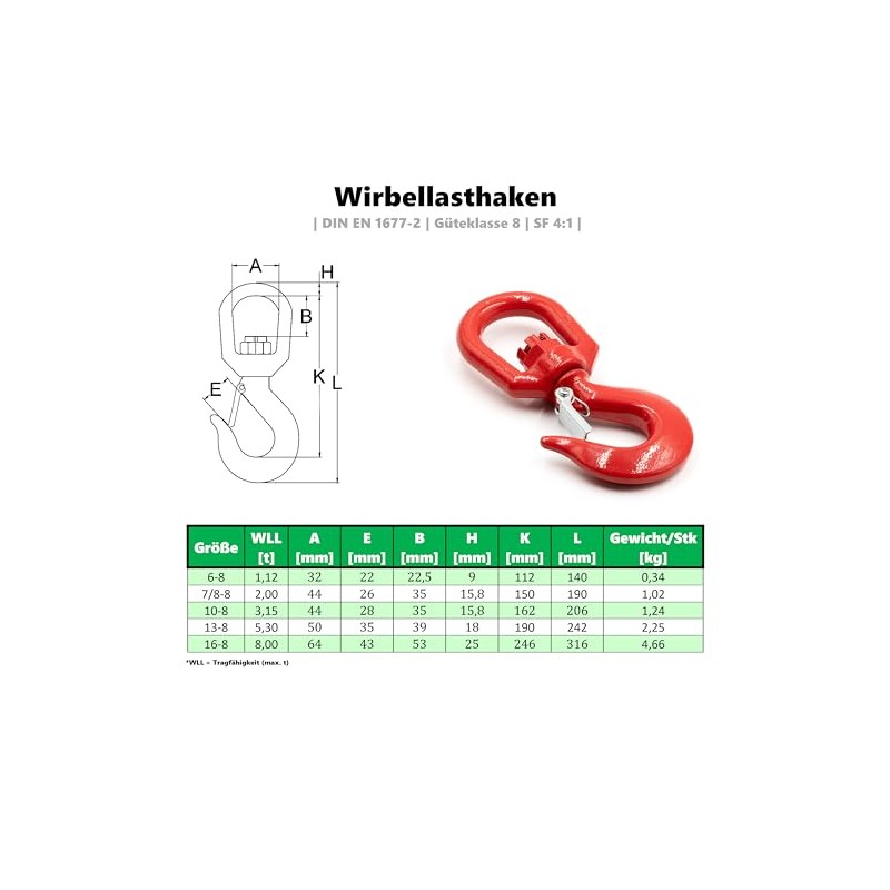 ALFA LOGISTIK Load Hook Swivel 2000 kg Load Capacity with