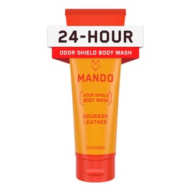 Mando Odor Shield Body Wash - 24 Hour Control - Removes Odor Better than Soap - SLS and Paraben Free, Skin Safe - 8.5 Ounce (Bourbon Leather)