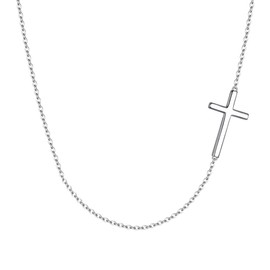 EVER FAITH 925 Sterling Silver Blue Opal Simple Classic Small Sideways Cross Choker Necklace for Women