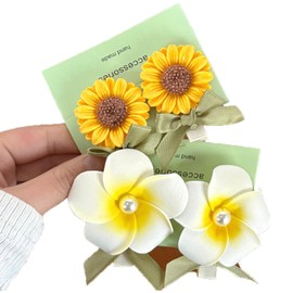 4 Stück Haarklammer, Haarspangen mit Sonnenblumen, Stilvolles Haarnadel mit Perlen Bänder, Hawaiianisches Blumen Haarspange für Frauen, Mädchen, Sommer Strand, Party, Hochzeit Dekoration (Grün-N)