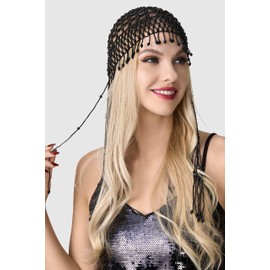 BABEYOND 1920s Pearl Flapper Cap Headpiece Roaring 20s Gatsby Pearl Head Chain (black)