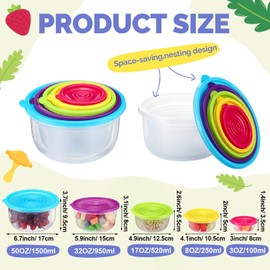 Blushtier 5 Pcs Food Storage Containers with Colorful Lids Plastic Round Stackable Salad Bowl for Kitchen Baking Cooking Takeaway Serving Prepping Mixing