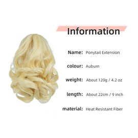 HEWEICSY Ponytail Extension, Clip on Ponytails for Women, 9" Claw Clip in Short Curly Wavy Pony Hair Extension for Women - Bleach Blonde