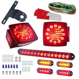 XtraGlow Submersible Square LED Trailer Tail Light Kit American Flag Designed 10 inch 3rd Brake Lights Aluminum Alloy Base Stop Turn Tail Lights for Under 80 inch Boat Utility Snowmobile 12V