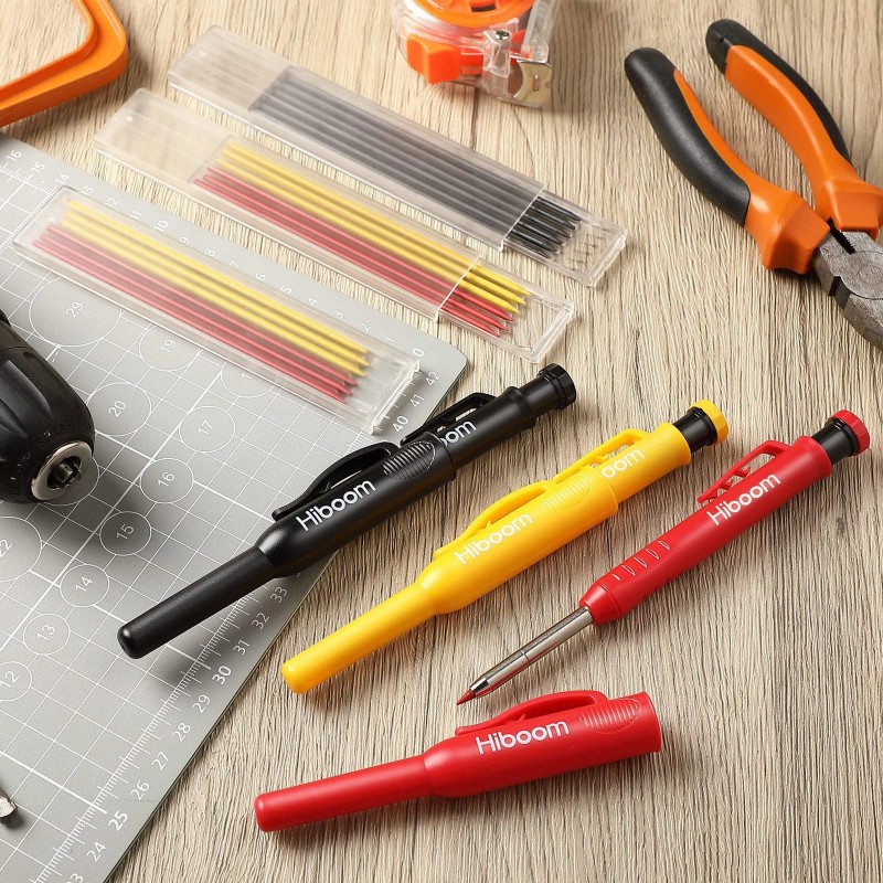 Hiboom 3 Pack Solid Carpenter Pencils With Pencil Cap And