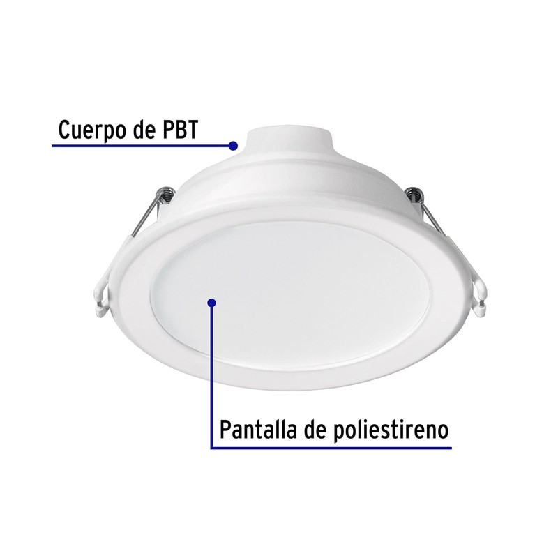 Volteck Basic EMP-101LB, Luminario LED empotrable 7 W redondo, luz