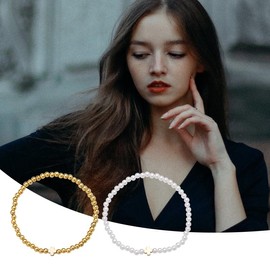 Pearl Cross Bracelet Set for Women Girls Pearl Stackable Bracelets for Women Girls Layered Cross Pearl Bracelet for Women Girls Wedding Bracelets for Brides Bridesmaids Cross Bead Bracelet for Women