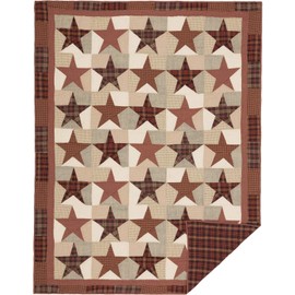 VHC Brands Abilene Star Twin Quilt 70Wx90L Country Patchwork Design, Burgundy
