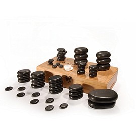 Master Massage 50 Piece Deluxe Hot Stone Massage Stone Set Kit Package for a Full Body Massage with Black Lava Volcano Basalt Rock, White Marble Cool Cold Stone