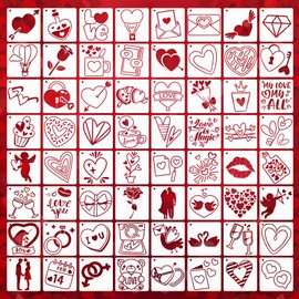 SRIZIAN 64Pcs Valentine’s Day Stencil for Craft Reusable, 7.6cm Small Plastic Love Heart Painting Template for Painting on Wood Paper Card Art Decoration