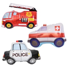 BoningNEW 3PCS Rescue Vehicle Balloons Police Cars Fire Trucks Ambulances Mylar Foil Balloons for Kid Birthday Party Wedding Baby Shower Rescue Theme Party Home Decorations Supplies