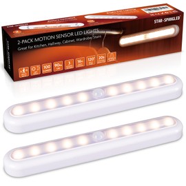 STAR-SPANGLED 11” Motion Sensor Lights Indoor AA Battery Operated, Stick on LED Light for Closet, Stairs, Under Cabinet, Kitchen, Warm White, 2 Pack