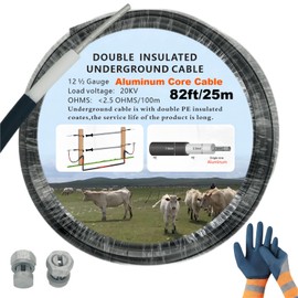 CYM-INSIST 82feet Electric Fence Double Insulated Wire Underground,12-1/2 Guage Electric Fence Double Insulated Underground Hard Cable,Aluminum Core Cable